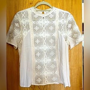HINGE ivory/cream lace shirt with button back